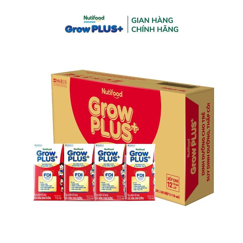 Thùng Sữa Bột Pha Sẵn Nutifood GrowPLUS+ Đỏ (48 Hộp x 110ml)