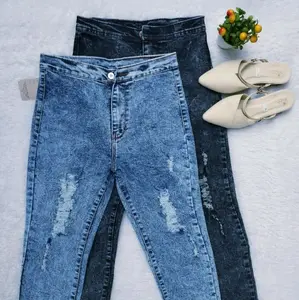 jeans cewe HW sobek rawis nyaman kekinian  Celana Wanita Melar Panjang