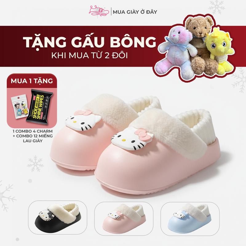 HÀNG SẴN TẶNG 4 CHARM + 12 MIẾNG KHĂN LAU GIÀY FORM NHỎ Giày Sục Lót Lông Kitty cho nữ Fashion giày sục EVA Lót Lông đế bằng mẫu trơn form dáng 2025 Shoes - Đi chơi đi học đi du lịch giày mũi tròn nữ mùa đông giày đôi nam nữ