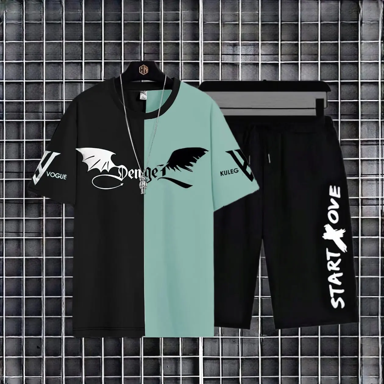 Setelan Oneset Oversized Set Tshirt Pria M-XL Casual Kaos Atasan Celana Satu Set Setelan Katun One Set Setelan Pria Wanita Uniter Motif Sablon