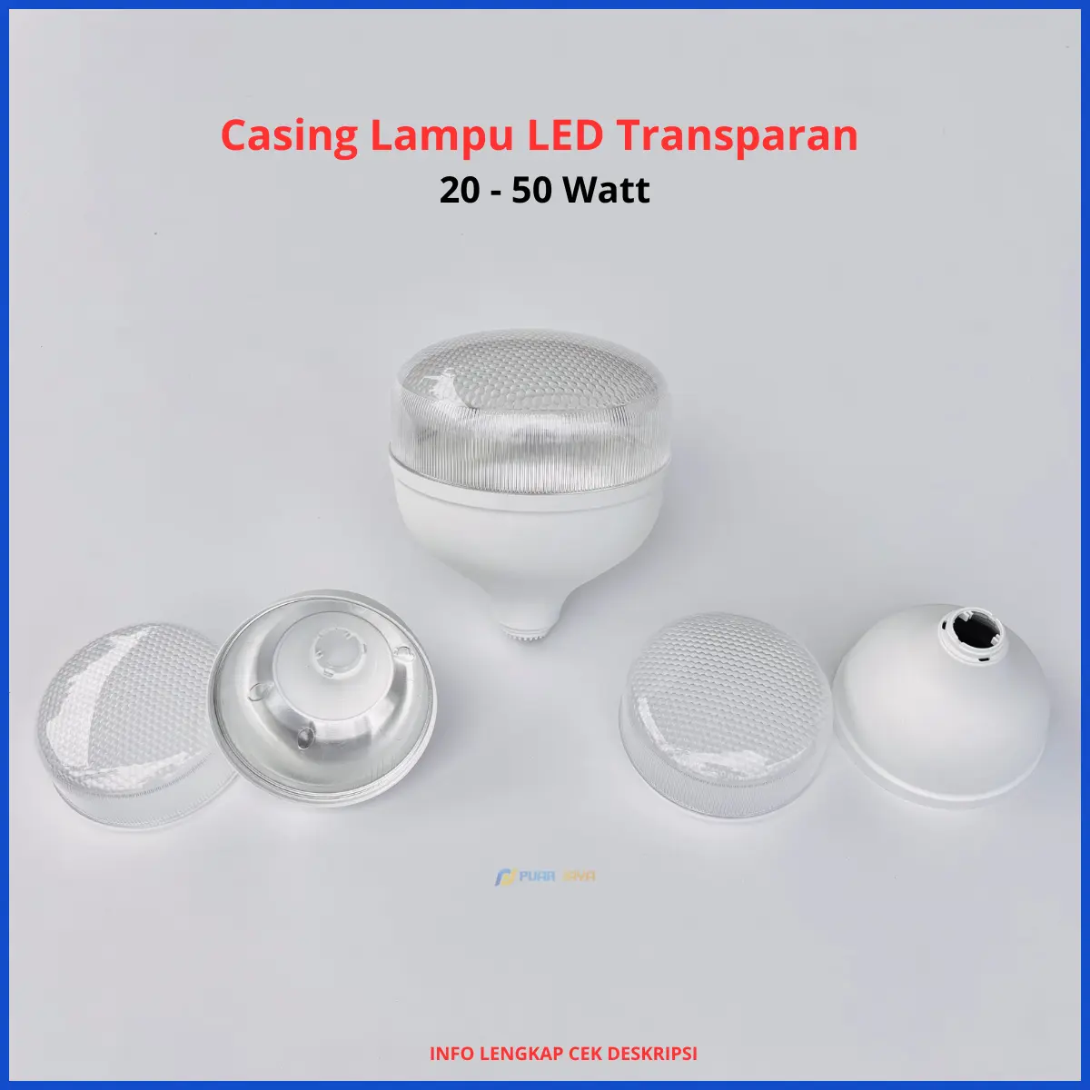 Casing Lampu LED Transparan 20 30 40 50 Watt Kap Cover Lampu Transparan