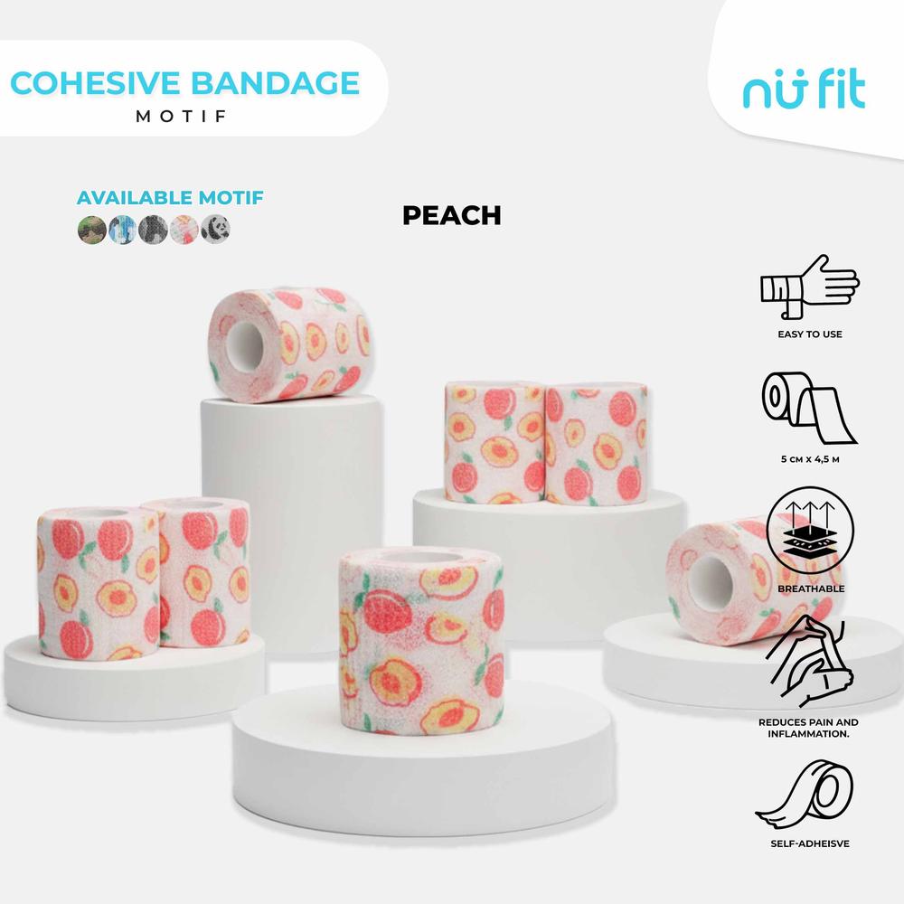 NU - FIT - Cohesive Bandages 5cm x 4,5M - Perban Elastis - Wristape Perban Elastis Perban Berperekat Cohesive Bandage Motif - PEACH