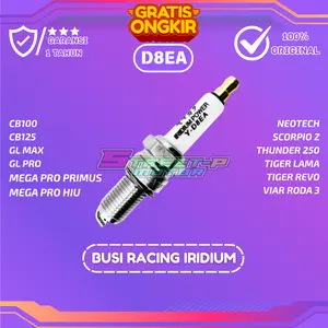 BUSI RACING SUPER IRIDIUM D8EA GL PRO,MEGAPRO PRIMUS/HIU,THUNDER250,TIGER,SCORPIO,CB100 Motorcycle Asli Kendaraan Logam Mesin busi  motor