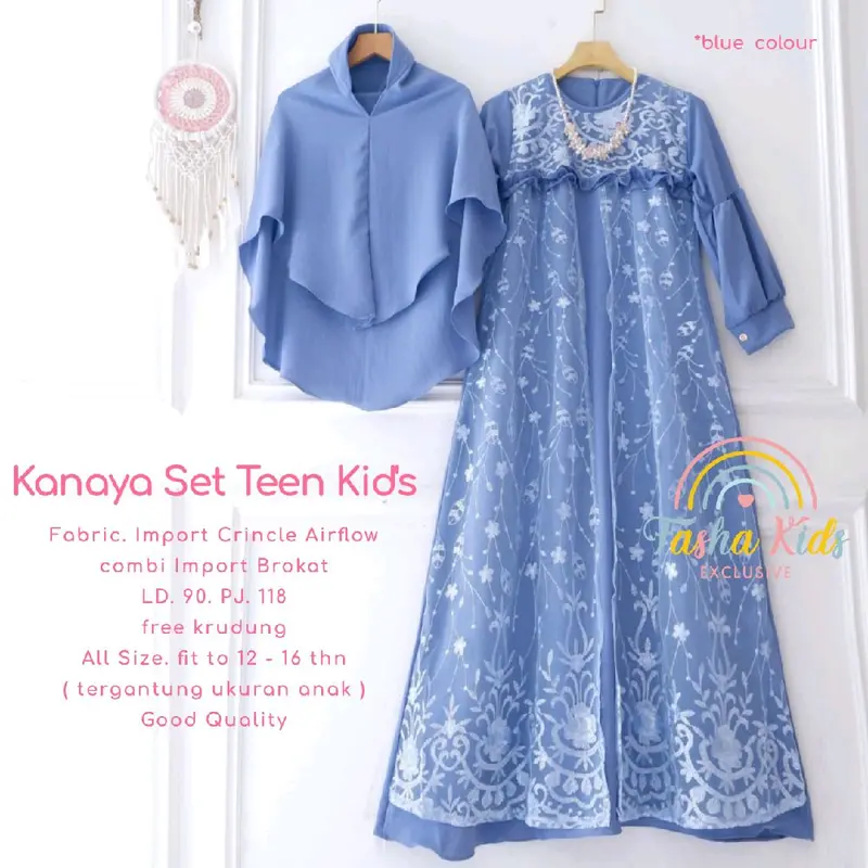 Kanaya Set Teen Kids Dress Anak Remaja Crincle Premium Free Hijab | Dress Anak Remaja Mewah Anggun Kondangan Lebaran Muslim Gamis Crinkle 0