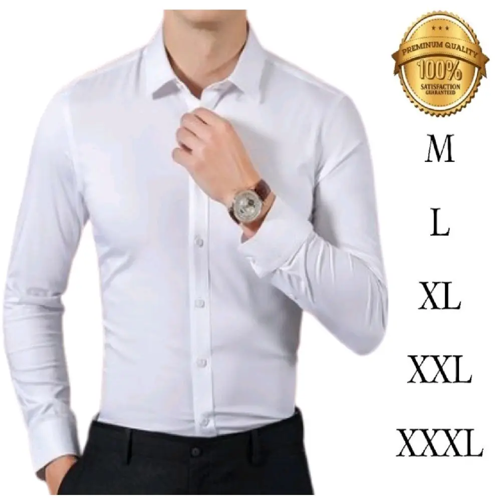 kemeja putih polos pria slimfit | kemeja formal polos putih hitam pria dewasa lengan panjang baju hems