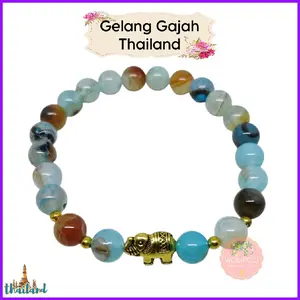 Gelang Gajah Thailand Natural Stone Aquamarine | Bangles Lucu
