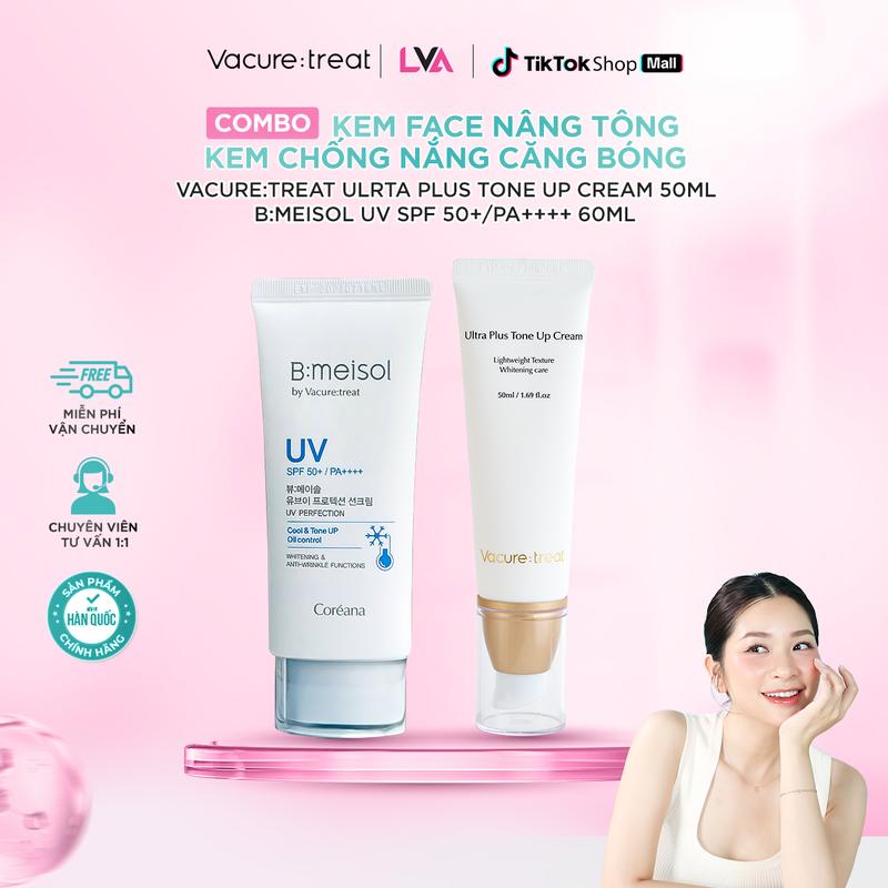 Bộ Đôi Kem chống nắng Bmeisol + Kem face nâng tông Vacure:treat- Bảo Vệ Da Cung Cấp Độ Ẩm Trang Điểm Tự Nhiên - Skincare Làm Đẹp Da Suncream Son