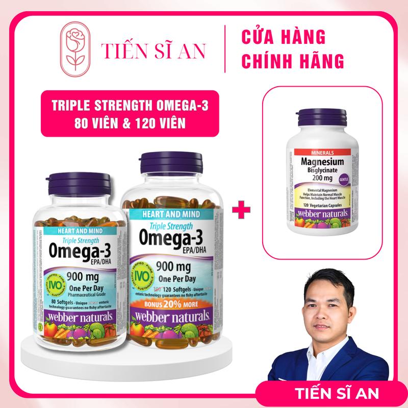 Dầu cá Omega-3 Triple Strength Webber Naturals 900mg - Bổ sung DHA & EPA hàm lượng cao giúp hỗ trợ thị lực, tim mạch & não bộ, cải thiện tình trạng viêm mãn tính, cải thiện sức khỏe tổng thể, nhập khẩu chính hãng từ Canada