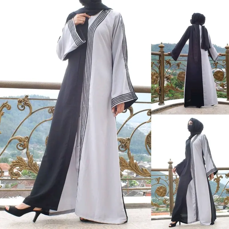 Abaya Outer Farwa gamis jetblack hitam kombinasi abu list putih dan hitam dress cantik Muslim 2