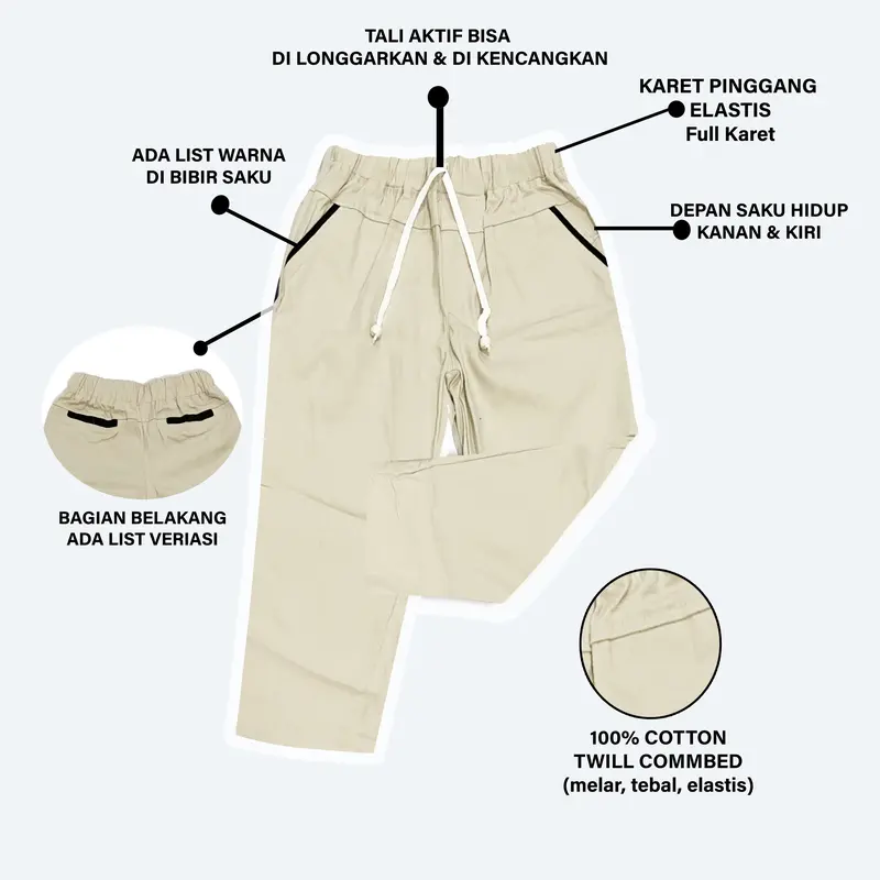 Celana panjang Chino anak laki-lakiusia 1-13 tahun twill stretch slim fit combed kids unisex Katun Cotton 2