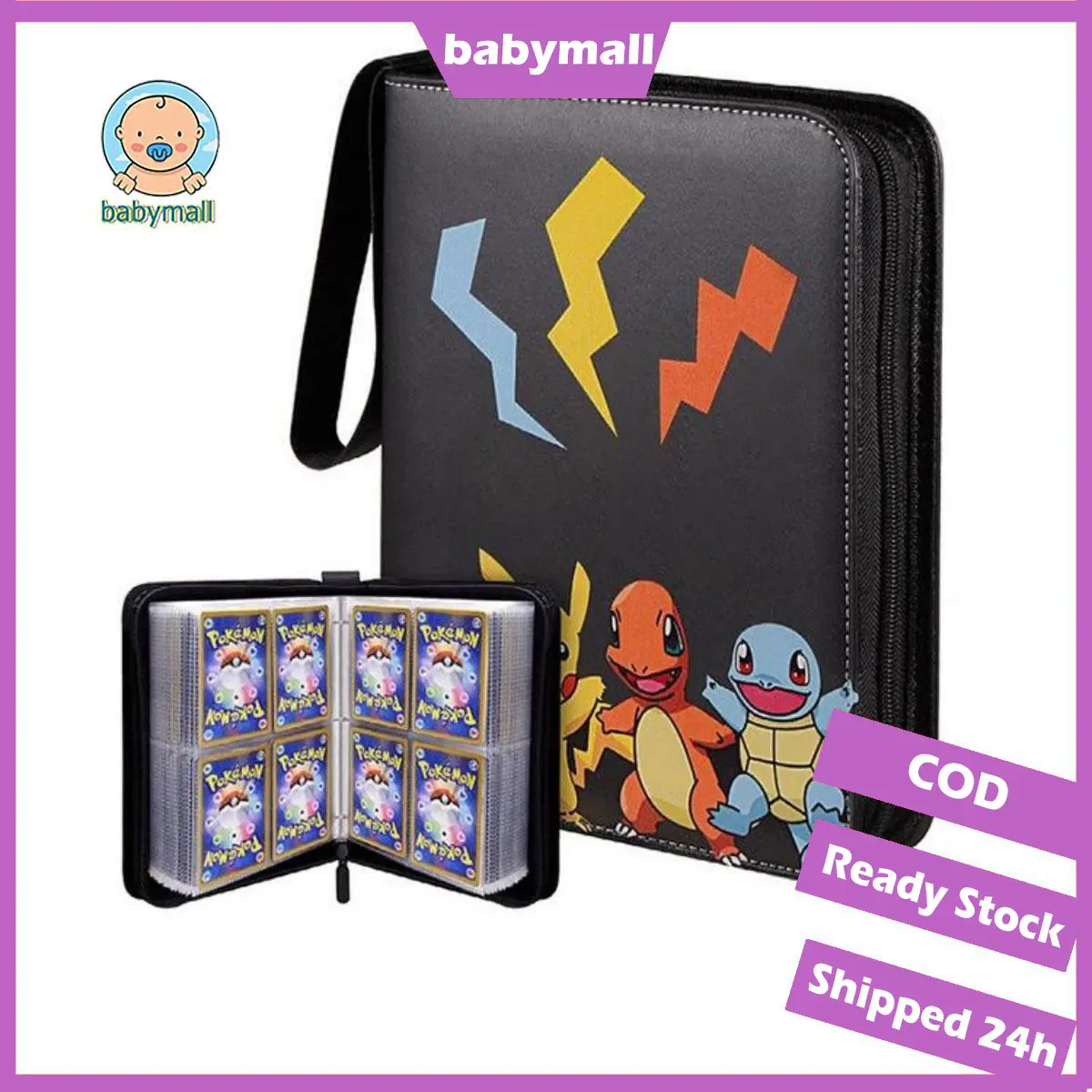 【24H】Buku Album Holder 400 Kartu Game Pokemon EX GX Bahan PU Waterproof Dengan Resleting Untuk Koleksi / Mainan Anak Case Zipper