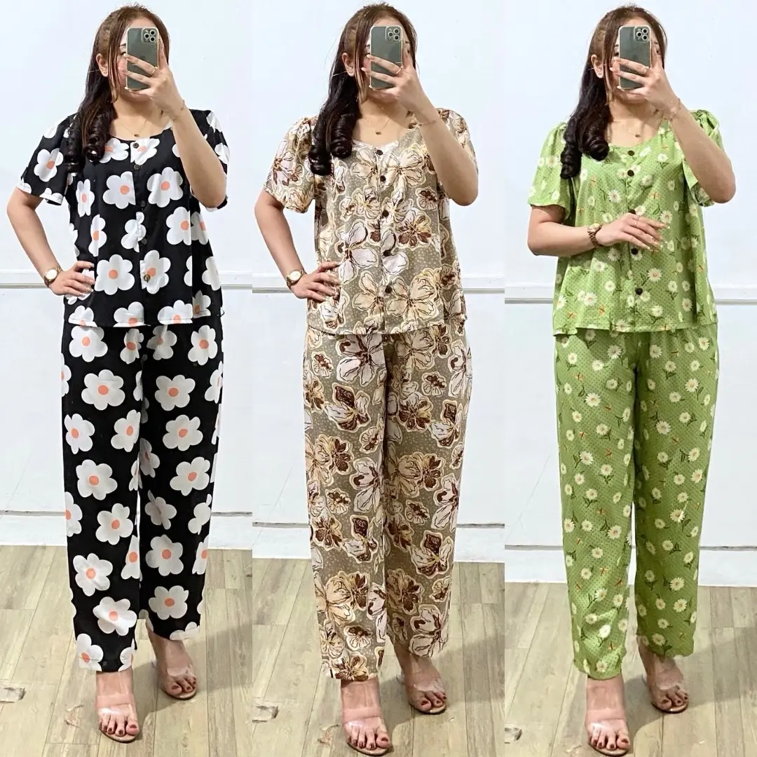 ONESET SUMMER MOTIF | ONE SET CROP  Kancing  | SETELAN MOTIF BAHAN RAYON PREMIUM Celana Kulot Karet