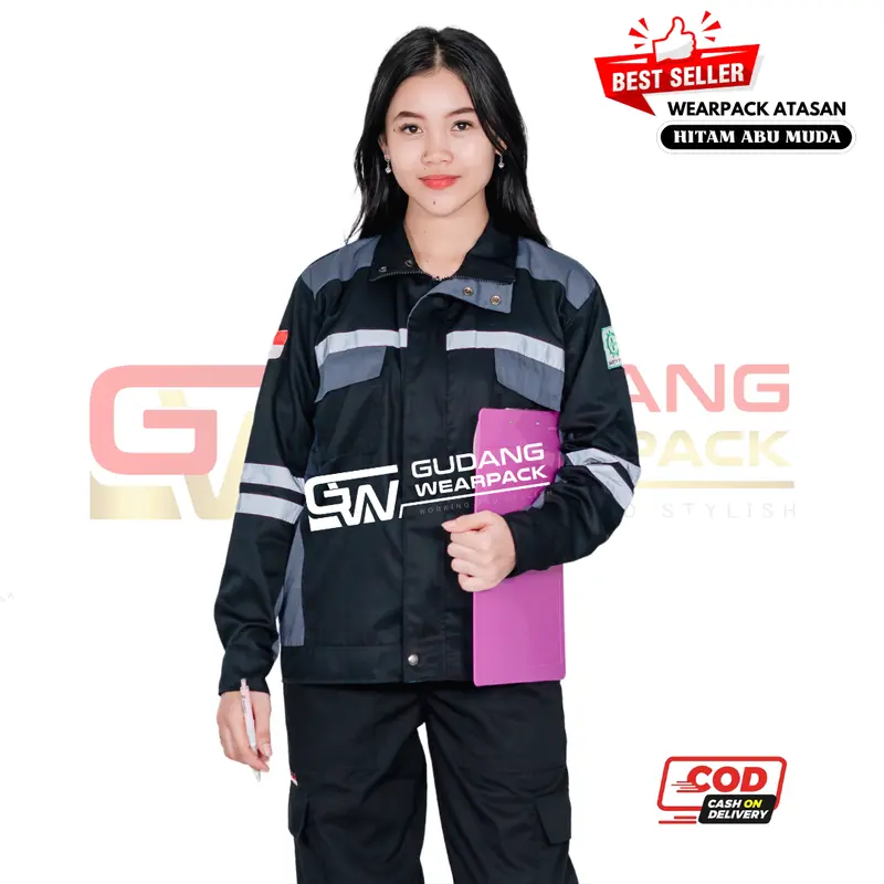 Wearpack Jaket Atasan Lengan Panjang Warna Hitam Kombinasi Abu 0