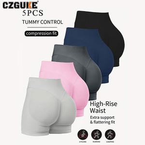 CZGUKE Conjunto de 5 Piezas para Mujer Pantalones Cortos Deportivos Ajustados y Sin Costuras para Gimnasio Yoga Entrenamiento y Correr