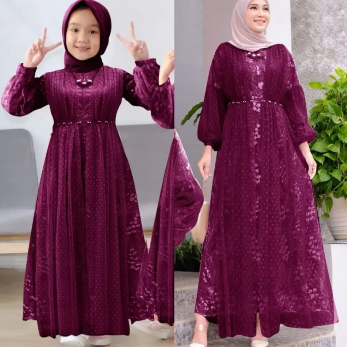 TMC GAMIS JAHWARA KIDS & DEWASA / GAMIS PESTA ANAK TILE MUTIARA TERBARU LEBARAN 2025 MEWAH MODERN SIZE M-L-XL-XXL-3XL & USIA 2-10TH Muslim Variasi Dress Maxi