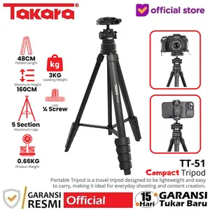 Takara TT-51 Tripod Traveller with Ball Head untuk Kamera & Smartphone Compact & Portable Traveler Lightweight Tripod