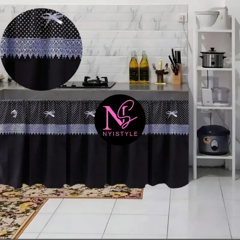 Gorden Kolong Dapur/Gorden Kolong dapur Polka Polos Pita Renda Love, 5