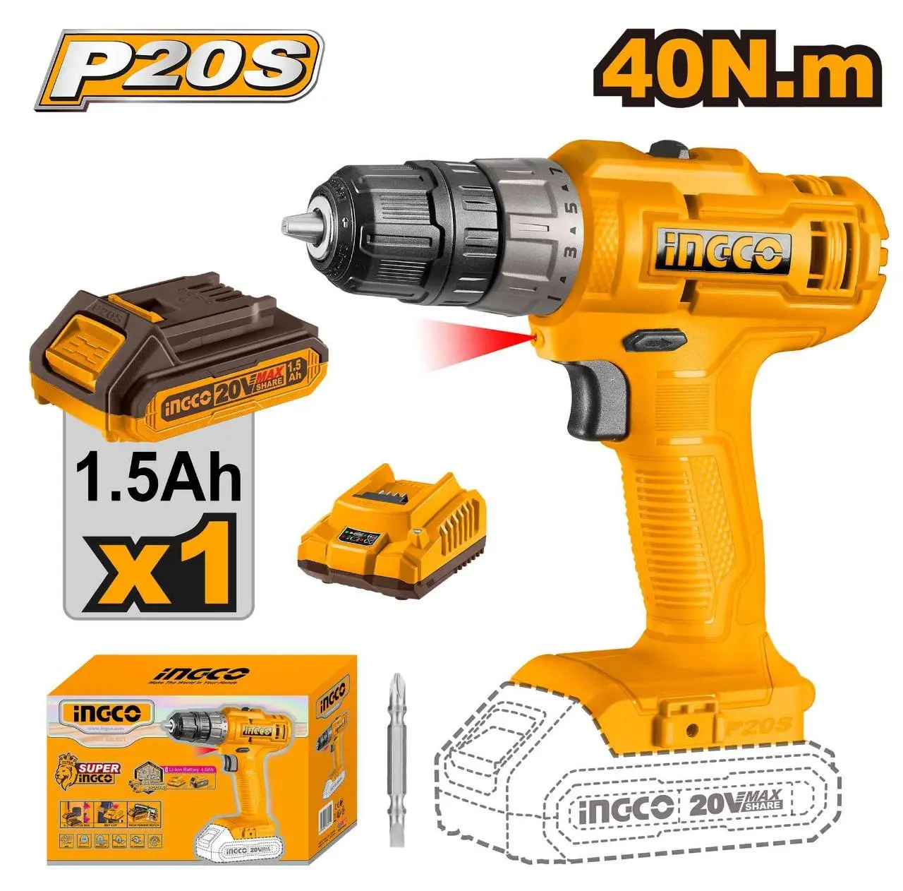 CDLI20032CG - (CG) MESIN BOR CORDLESS 20V (1B+1FC)