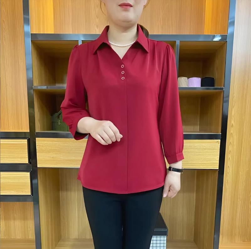 Mẫu áo sơ mi không cúc tay lửng dáng suông chất vải lụa hàn mềm mịn thoáng mát kiểu dáng sang trọng VP487