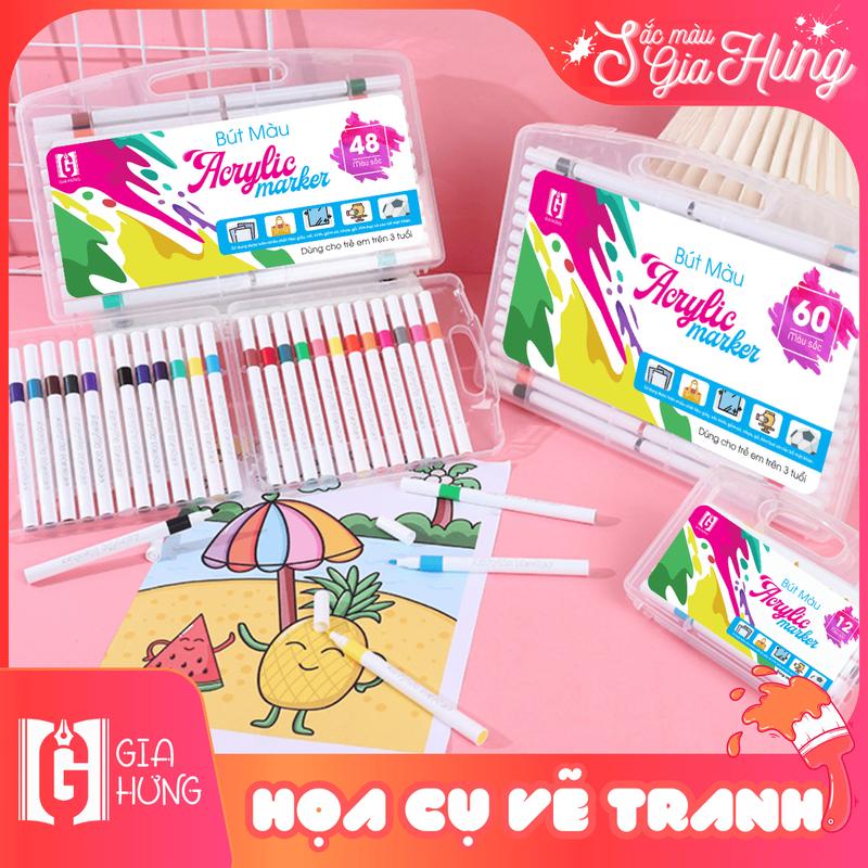  Bộ Màu Acrylic 12 24 36 48 60 80 100 120 Màu Gia Hưng Không Lem  Cao Cấp - Vẽ Lên Nhiều Chất Liệu 