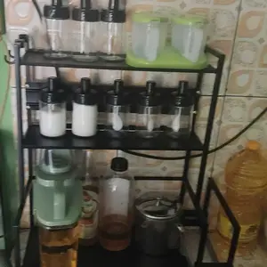 ( Paket 4 Pcs ) Botol Bumbu Dapur Kaca Dilengkapi dengan Sendok pada Tutup Botolnya | Toples Bling Tempat Bumbu Racikan/Gula/Garam Glass Beling