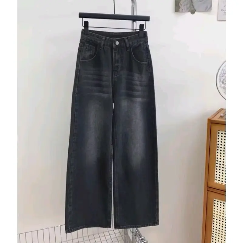 Celana Baggy Jeans Wisker Premium (Unisex) / Celana Gombrong Loose Pants Jumbo Bigsize Cewe Dan Cowo / Jeans Wid Leg Wisker /Celana Jeans Skena Ukuran 28-38 Highwaist Korean Baggy Straight Jeans Hitam