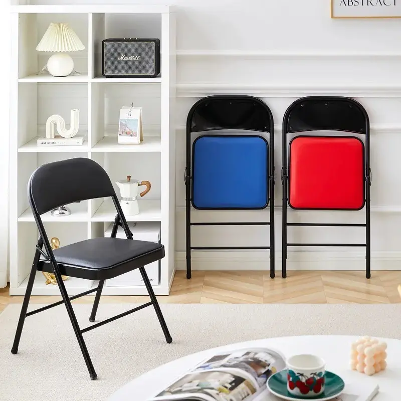 【SG Ready Stock】 Foldable Chair Kitchen Dining Chair Backrest Household Leather Seat Cushion Soft Conference