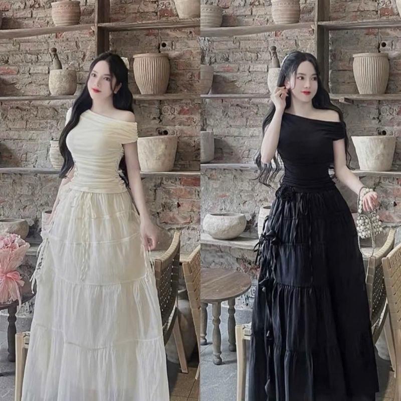 Mèo Mỡ Bigsize — Set thiết kế tiểu thư áo trễ vai nhũ kèm chân váy midi dáng dài đính hoa bigisze nữ 60-95kg
