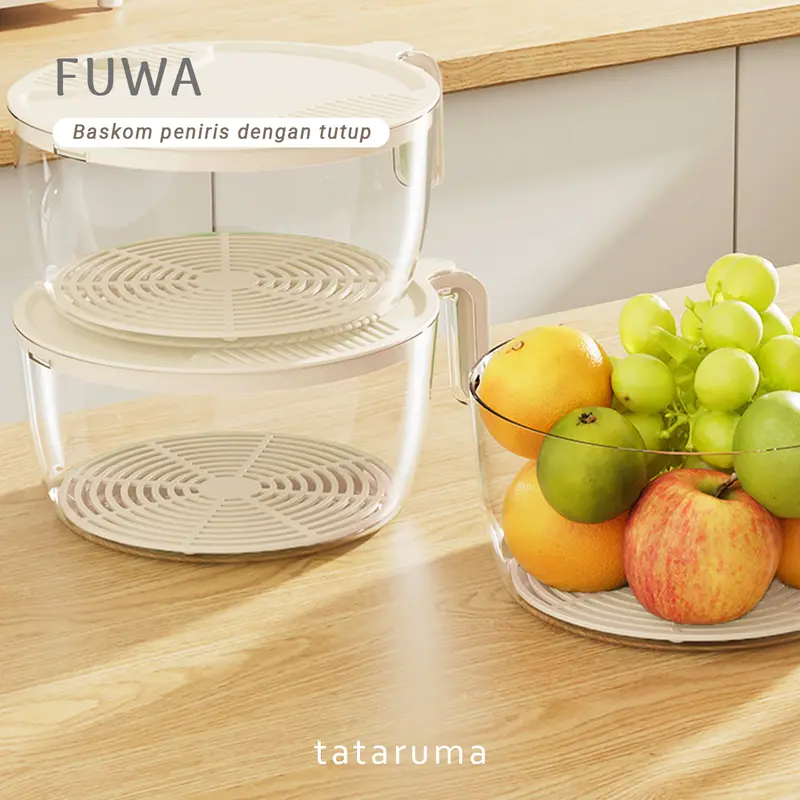 FUWA - Peniris Sayur Buah Beras dengan Tutup dan Handle Baskom Modern 5