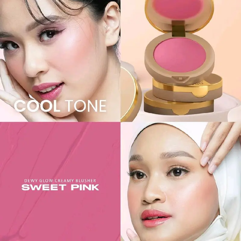 Inez Dewy Glow Creamy Blusher Wajah - Effortless Blending Light as Air Infused with Vitamin E - Sweet Pink, Creamy Peach, Lovable Coral, Melted Copper 2