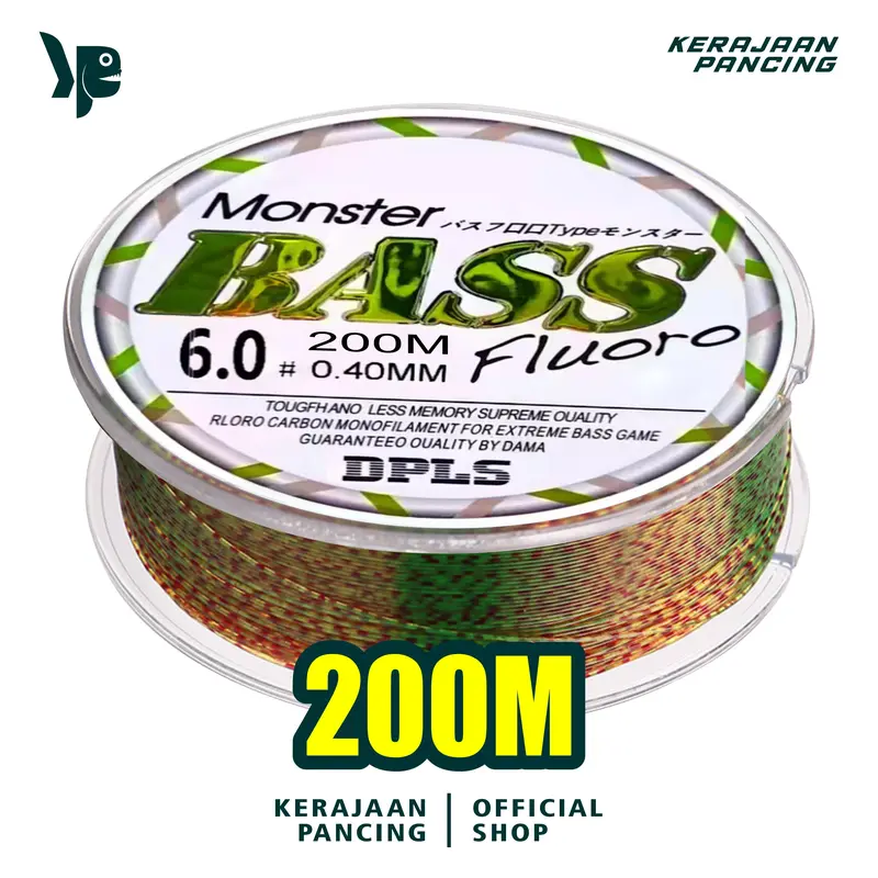 Kerajaan Pancing Tali Pancing Bass FLUOROCARBON 200M Hijau Lumut Bahan Nilon 0