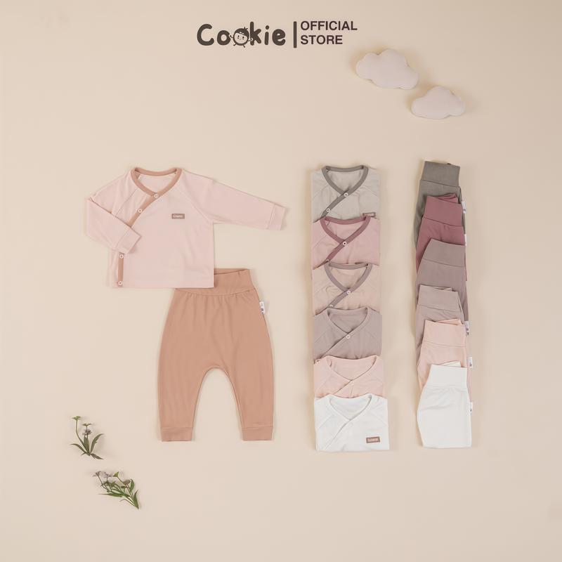  Bộ Quần Áo Sơ Sinh Dài Tay Cookie Cài Chéo Phối Viền Cho Bé Từ Newborn Đến 9 Tháng Chất Cotton Tăm Lạnh Mềm Mại Co Giãn Tốt 