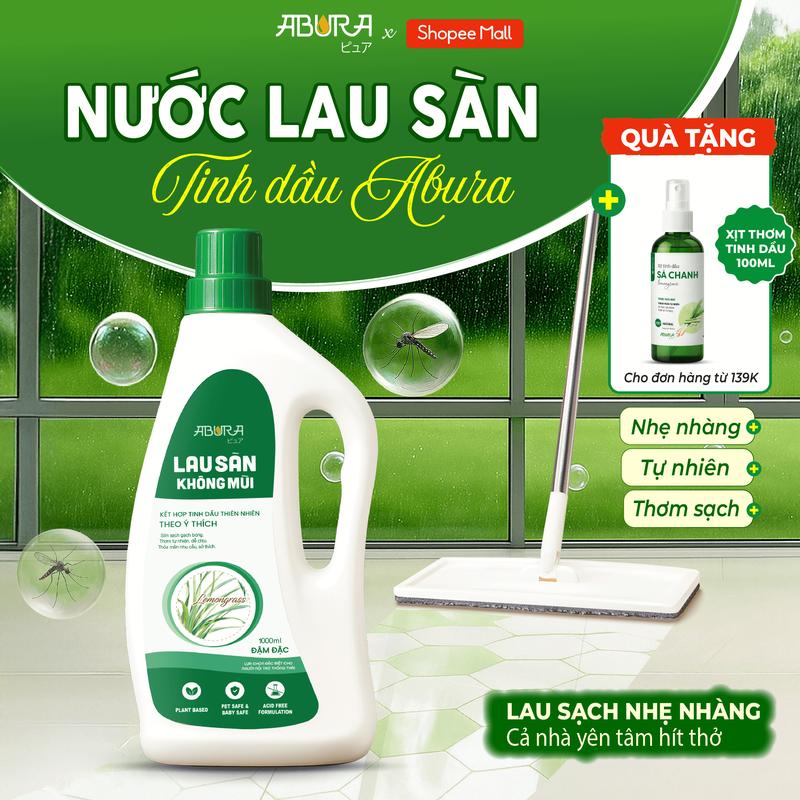 Nước Lau Sàn Thiên Nhiên Tinh Dầu Sả Chanh ABURA 1 Lít Diệt Khuẩn Khử Mùi An Toàn - Làm Sạch tinh dầu quá chén bình xịt xịt thơm phòng ngủ combo nước