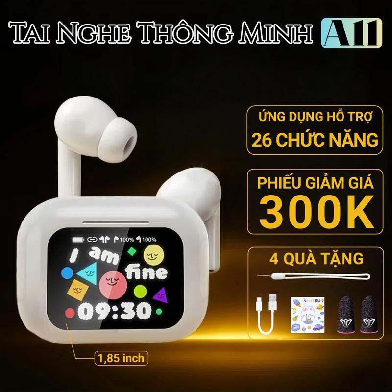 Tai Nghe Thông Minh A11 PRO Kết Nối App Với 26 Chức Năng Màn hình cảm ứng màu OLED 1,85 inch,Tùy chỉnh hình nền Chơi trò chơi Đồng bộ hóa tin nhắn Chống nước IPX6 Thiết kế tùy chỉnh EQ Tên Bluetooth tùy chỉnh Giảm tiếng ồn ANC ENC