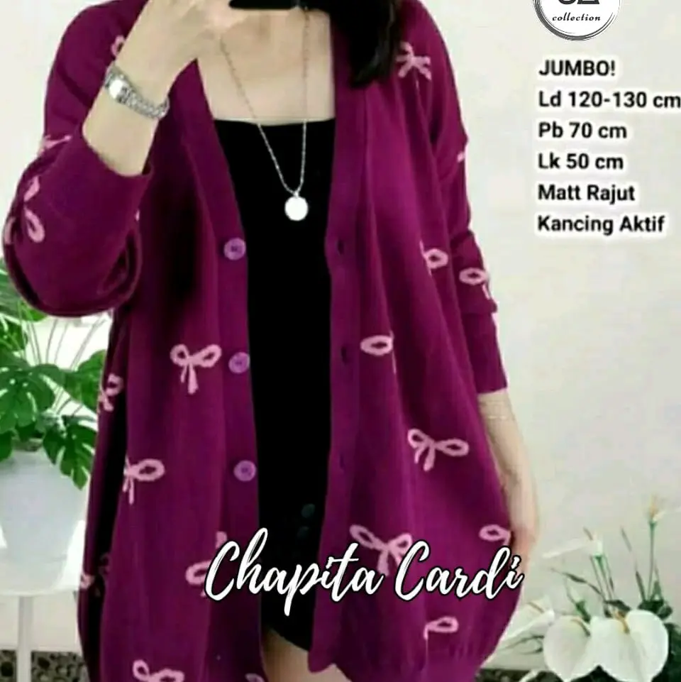 cardigan wanita jumbo rajut import ld 120 outer knitwear santai kancing aktif