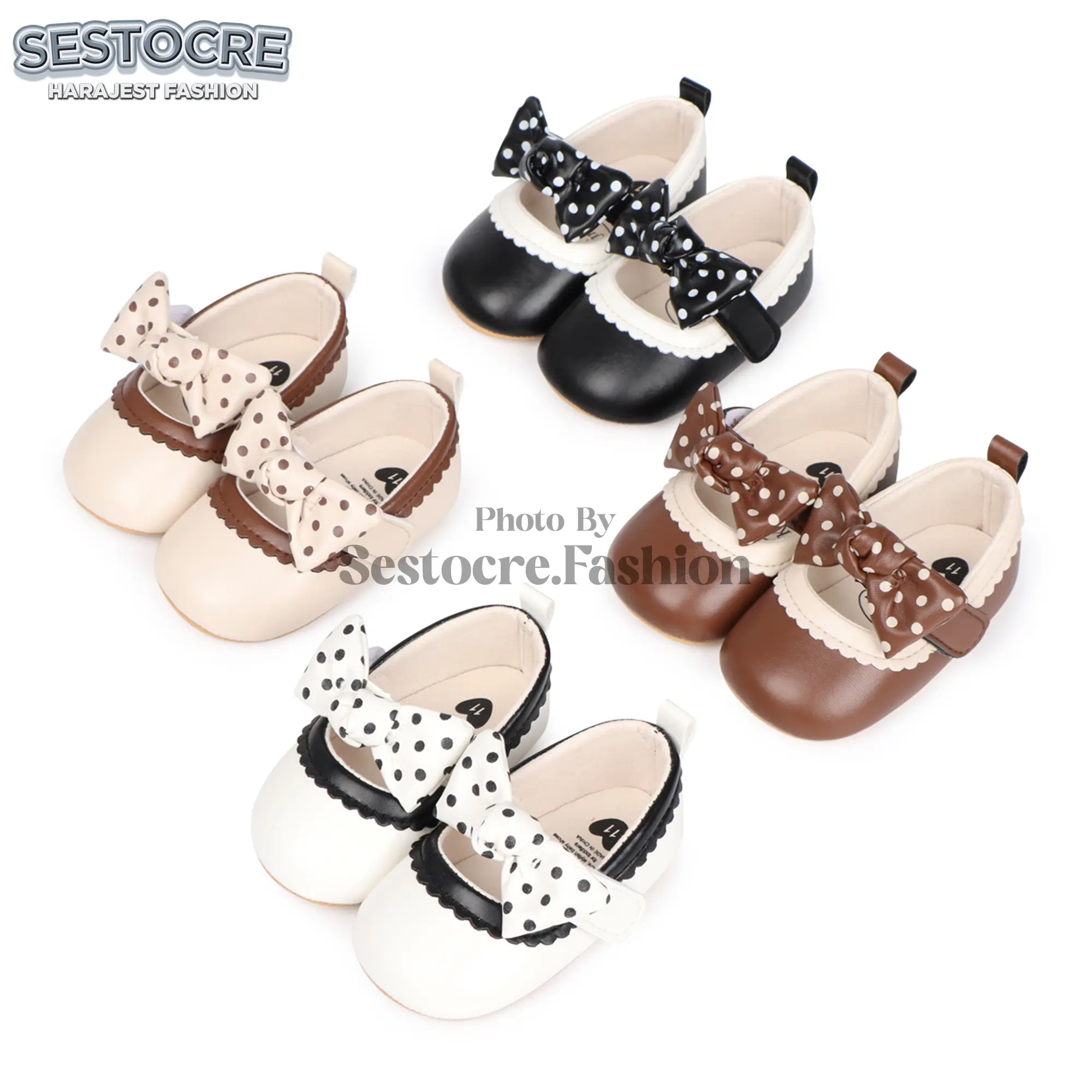 SF Sepatu Bayi Anak Perempuan Pita Polkadot Menggemaskan Usia 0 - 12 Bulan Baby Shoes Prewalker Newborn Kaki Anti Slip Nyaman Softsole - Bisa COD
