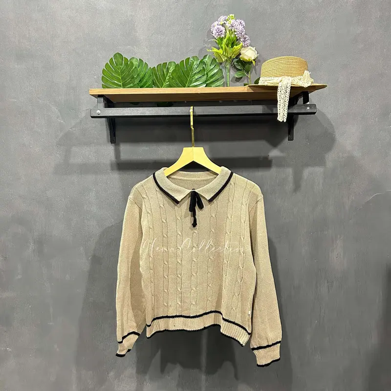 VERONIKA CABLE sweater rajut tali pita baju atasan wanita blouse korean style Knitwear Panjang Crop Top Casual Outer Cardigan Cewek Kardigan Oversize Hitam 3