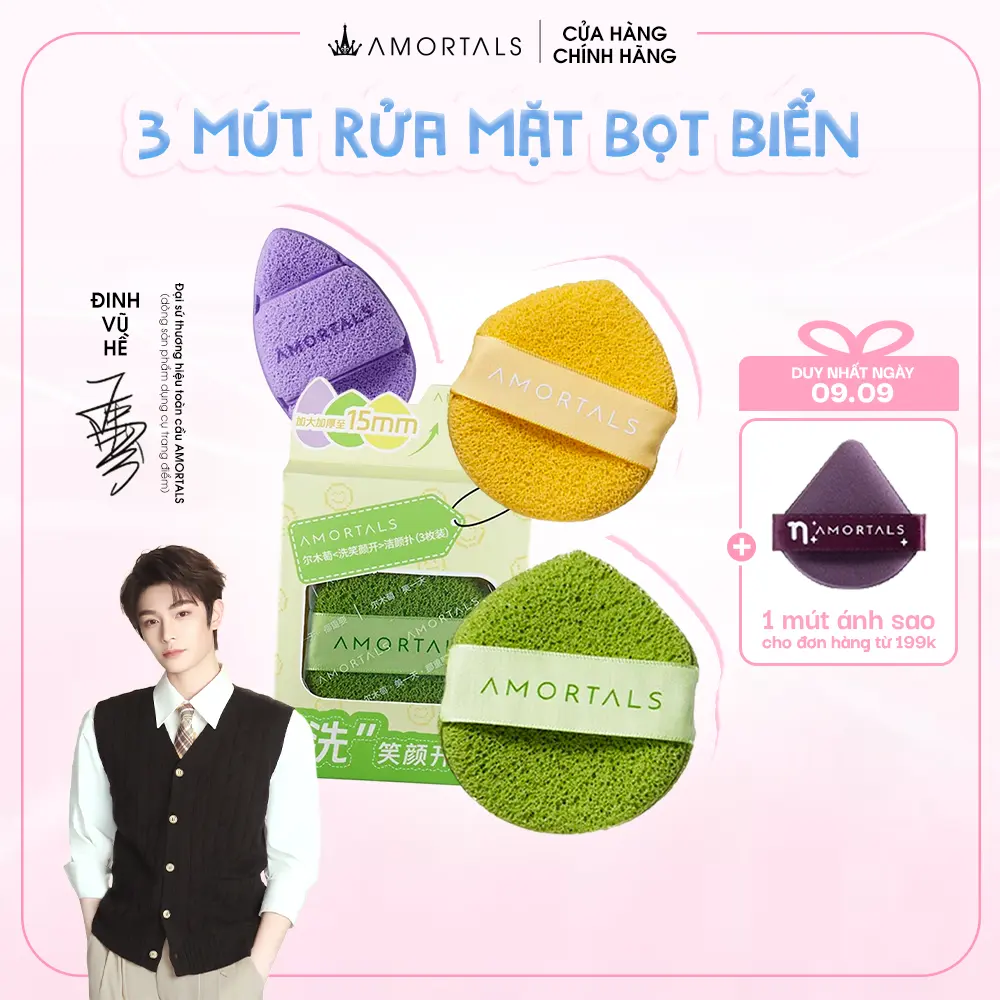 Bông Mút Rửa Mặt Bọt Biển AMORTALS Chính hãng Có Nhiều Phân Loại hình giọt nước làm sạch da mặt