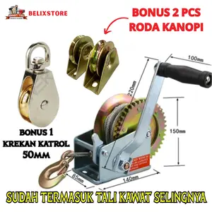 Katrol Kanopi Sliding Geser Buka Tutup Hand Winch Katrol Manual Kekuatan 800lbs 360 KgSudah Termasuk Tali Kawat Sellingnya
