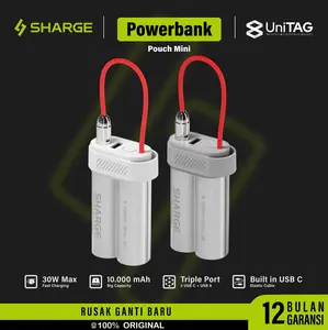 SHARGE Powerbank Pouch Mini 10000mAh 30W Fast Charging Built-in Type C for iPhone Samsung Android