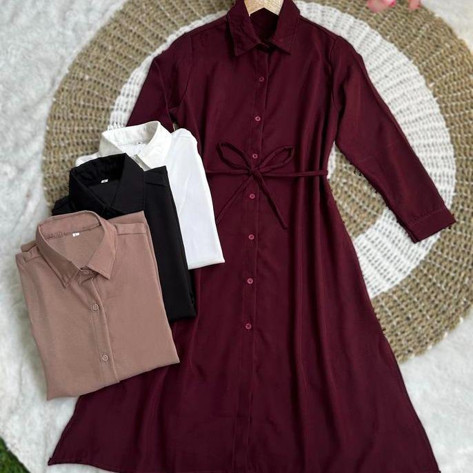 Baju Long Dress Kemeja Tunik Wanita Muslim Jumbo Terbaru 2024 Kekinian Polos By Azka 2