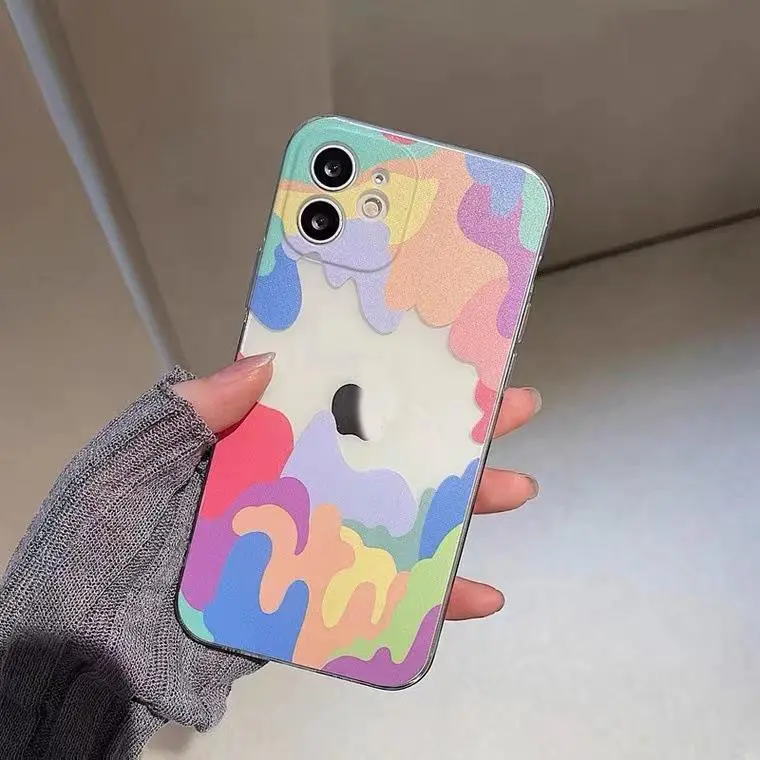 SoftCase Transparan Desain Rainbow Warna Warni Untuk iPhone 11 12 13 14 15 Pro Max X XS XR XS MAX 2