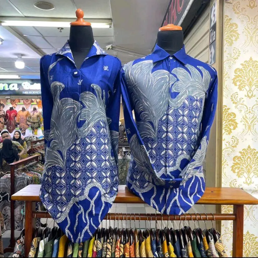 batik couple bahan katun full lapisan trikot Pekalongan Tangan Wanita Atasan Baju Tunik Pasangan Panjang Motif Keluarga