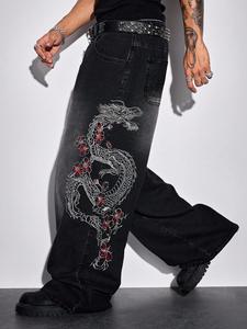 Pantalones de pierna ancha estilo callejero americano retro Primavera/Verano 2026 con bordado integral, jeans holgados y modernos para un estilo casual