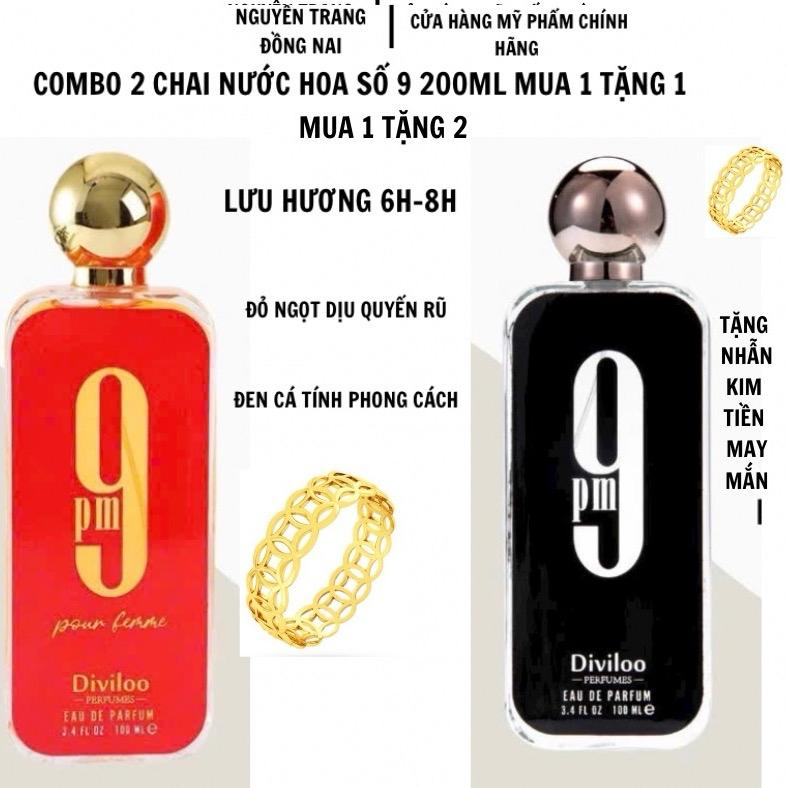  Combo 2 Chai Nước Hoa Diviloo 9PM Pour Femme Nam Nữ 200ml Thơm Lâu Ngọt Ngào Quyến Rũ Phong Cách Cho Nam Và Nữ tặng kèm nhẫn kim tiền  