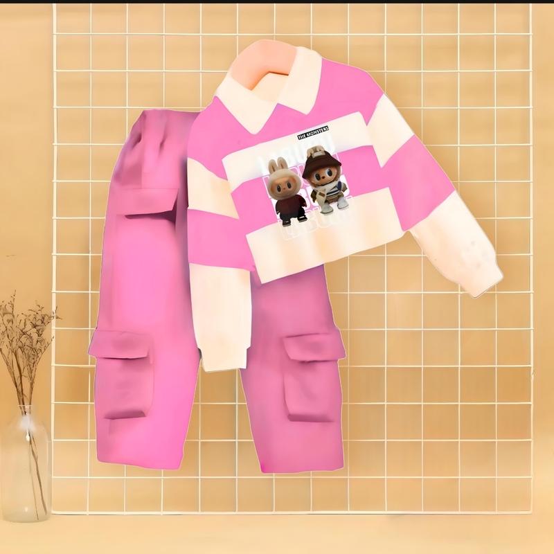 Product Introduction of Baju labubu anak lengan panjang set celana joger model kerah usia 3-12 tahun Setelan Fashion 9