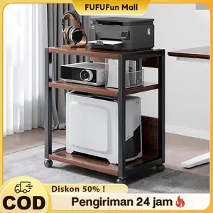 FUFU Rak Printer Microwave Rak Serbaguna Dapur Kantor dengan Roda Multi Lapisan Hemat Ruang