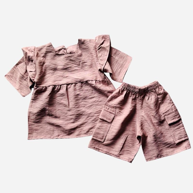 Shiny One set Setelan anak Polo Linen Lengan Ruffle 6