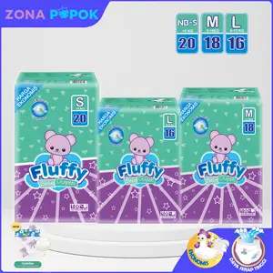 FLUFFY Popok Bayi Tipe Perekat Size NB-S 20, M 18, L 16 Pcs Ekonomis,Daya serap maksimal FLUFFY Popok Bayi Tipe Perekat Size NB-S 20, M 18, L 16 Pcs Ekonomis,Daya serap maksimal