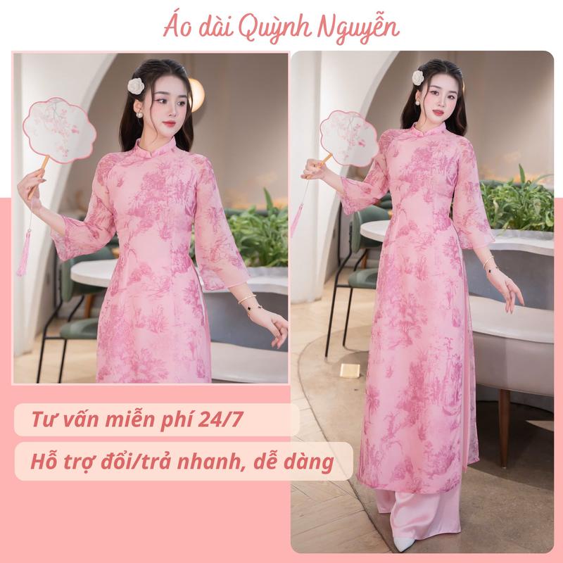 Áo dài nữ, áo dài cách tân, áo dài tết 2026 tay loe lụa tơ 4 tà- MÃ TK194 Women Dress Women size m đính kết hạt trang phục truyền thống bà ba  gấm